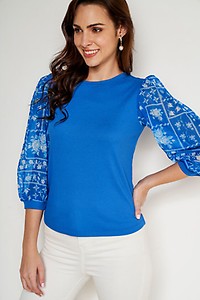 Blue Floral Knitted Top