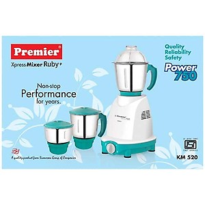 PREMIER XPRESS RUBY PLUS MIXER GRINDER WITH 3STAINLESS STEEL JAR 230V&750W CODE -021060 price in India.