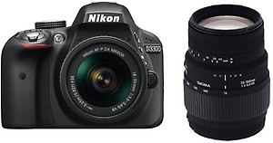 Nikon D3300 with (18-55mm + 70-300mm VR Lenses) DSLR Camera price in India.