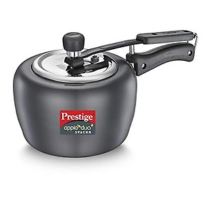 Prestige 3.0 Litres Apple DUO Plus Hard Anodised Induction Base Inner Lid Pressure Cooker |Black | Stainless Steel Deep Lid with Metallic Safety Plug price in India.