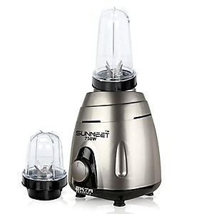 Sunmeet 750-watts Mixer Grinder with 2 Bullets Jars (530ML and 350ML) EPMG422,Color BlackSilver price in India.