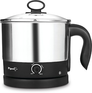 Pigeon Kessel Multipurpose Kettle (12173) 1.2 litres with Stainless Steel Body, used for boiling Water and milk, Tea, Coffee, Oats, Noodles, Soup etc. 600 Watt (Black & Silver) price in India.