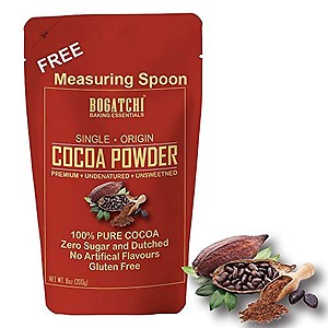 BOGATCHI Raw Single Origin and Natural , Cocoa Powder for Cake Making, Gluten Free | No Sugar | Vegan | Keto Chocolate, Dark Unsweetened Cocoa Powder, 200g , Free Measuring Spoon