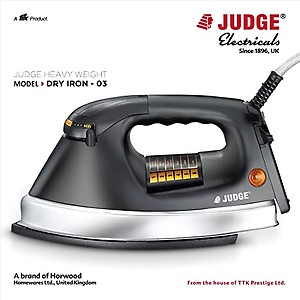Judge by Prestige 1000 Watts Heavy Weight Dry Iron |Variable Temperature Control |Adjustable Swivel Cord |Non-Stick Coated Sole Plate | Stainless Steel Body price in India.