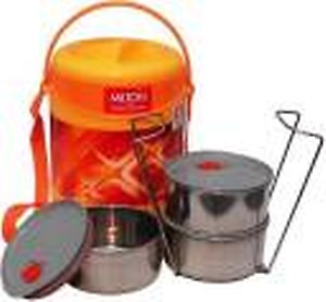 MILTON Cube 3 Lunch Box, 300 ml, Set of 3, Red price in India.