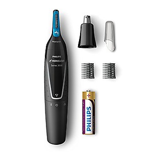 Philips Norelco Nose trimmer 3000, NT3000/49, with 6 pieces for nose, ears and eyebrows-Black price in India.