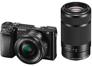Sony Alpha ILCE 6000Y 24.3 MP Mirrorless Digital SLR Camera with 16-50 mm and 55-210 mm Zoom Lenses (APS-C Sensor, Fast Auto Focus, Eye AF) - Black price in India.