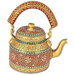 Kaushalam Hand Painted Tea Pot Colourful Handicraft Kettle Antique Kettle Showpiece Desi Chai Kettle for Café Home Kitchen Table, 1000ml price in India.