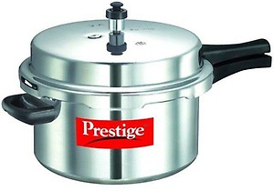 Prestige Popular Plus 5L aluminium pressure cooker|Ideal for 5-7 person|Deep lid for spillage control|Gas & induction compatible|Mini Metallic Safety Plug|Controlled Gasket-Release System|5Y warranty price in India.