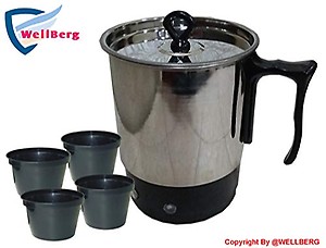 Wellberg Wellberg Stainless Steel Quick Boil 600 Watt Electric Kettle (1.2Ltr, Black, Silver) price in India.