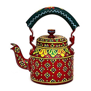Kaushalam Hand Painted Aluminium Kettle Indian Tea Pot Designer Kettle for Décor Handcrafted Kettle for Home Restaurant Décor Gift for Mom, 750ml price in India.