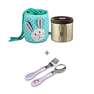 VAYA PRESERVE Lunch Box for Kids with Lion Theme Lunch Bag, 300ml Stainless Steel Insulated Tiffin Box for Kids, Portable Snacks Box, Meal Jar, Lunch Box for School for Girls, Green price in India.