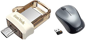 SanDisk Ultra Dual 32GB USB 3.0 OTG Pen Drive (Gold)+Logitech M235 Mouse price in India.