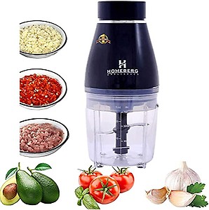 Homeberg Turbo Electric Vegetable Chopper | 300W with Variable Speed and Pure Copper Motor | Dual Layered SS Blades, 700ml Capacity for Meat, Vegetable, Fruit, Baby Food, Nuts - HC300 price in India.