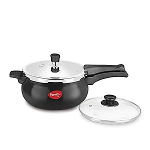 Pigeon by Stovekraft Titanium Hard Anodised Aluminium Outer Lid Handi Pressure Cooker, 2 Litres, Black price in India.