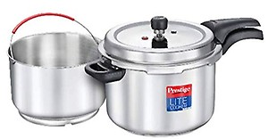 Prestige Svachh Lite Stainless steel Pressure Cooker, with stain less steel Starch filter, 6.5 Ltr price in India.