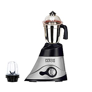 Master Class Sanyo 600 Watts Leaf Metallic ISI Certified Mixer Grinder with 2 Jar (Large Steel Jar, Small Bullet Jar) Black/Silver price in India.
